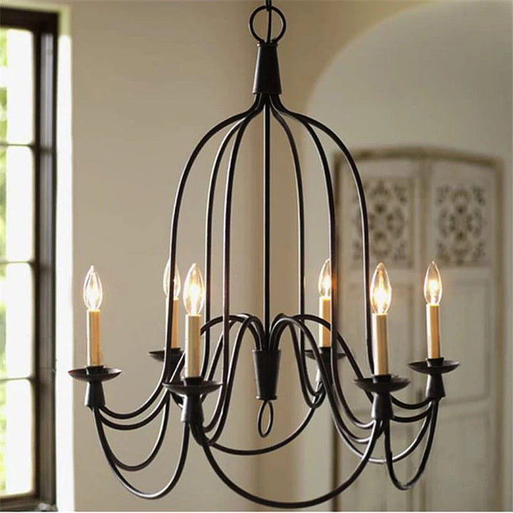 Vintage Black Iron Candle Chandelier