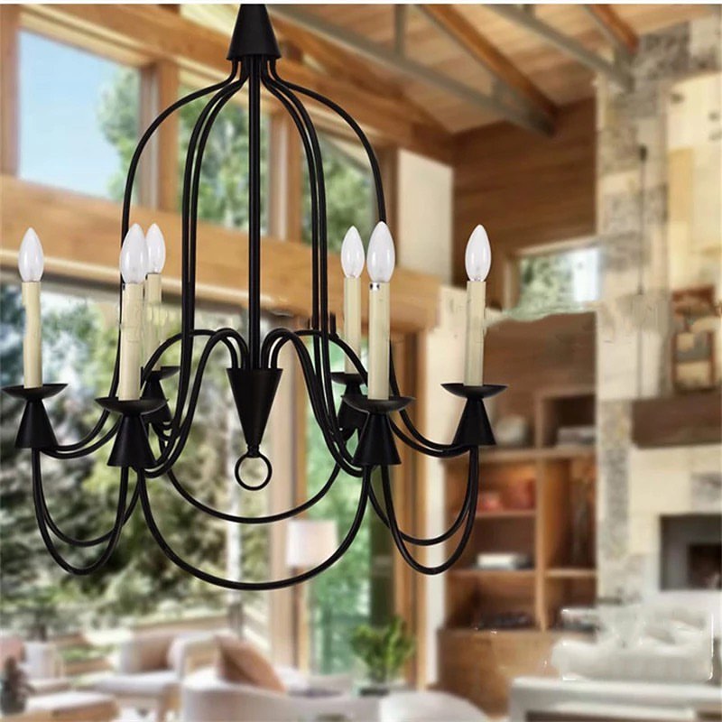 Vintage Black Iron Candle Chandelier
