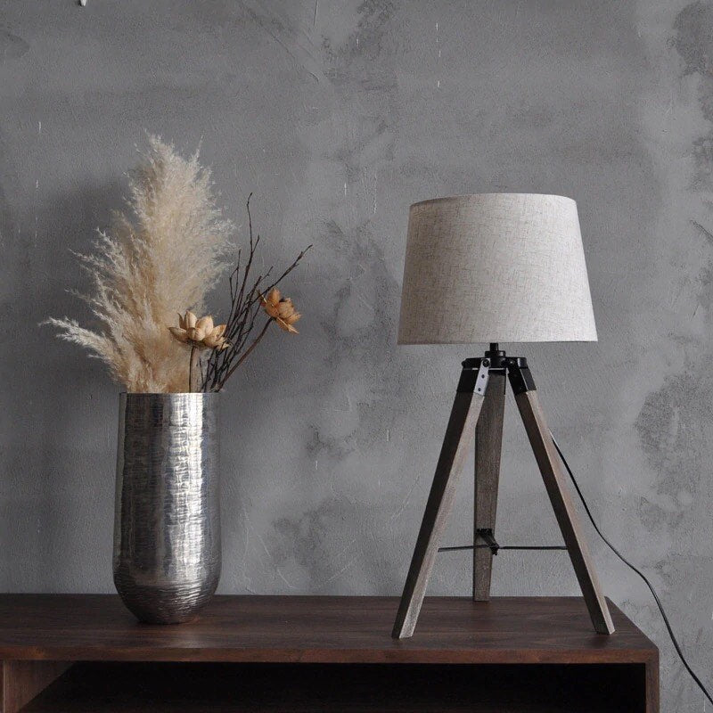 Rustic Tripod Table Lamp with Black Shade