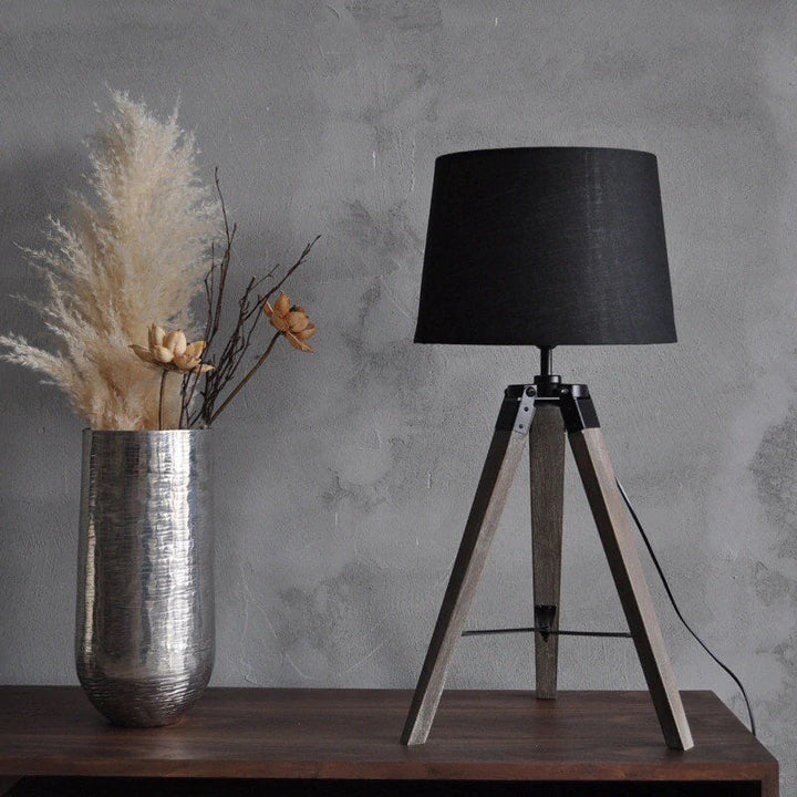 Rustic Tripod Table Lamp with Black Shade