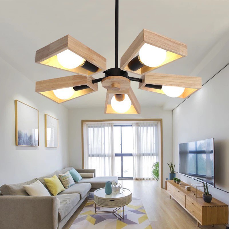 Modern Chandelier with Wooden Accents