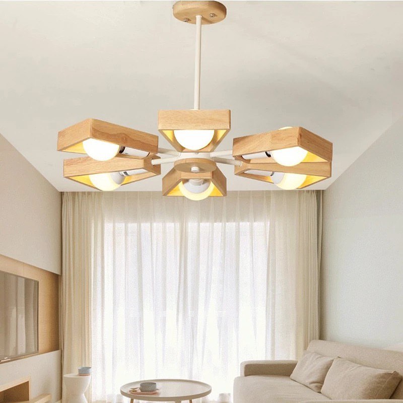 Modern Chandelier with Wooden Accents