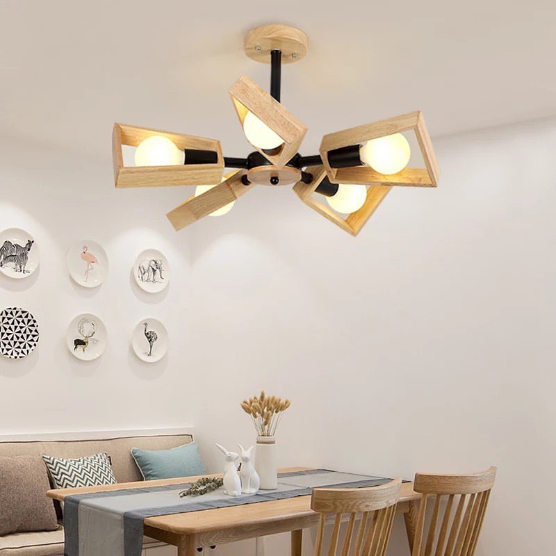 Modern Chandelier with Wooden Accents