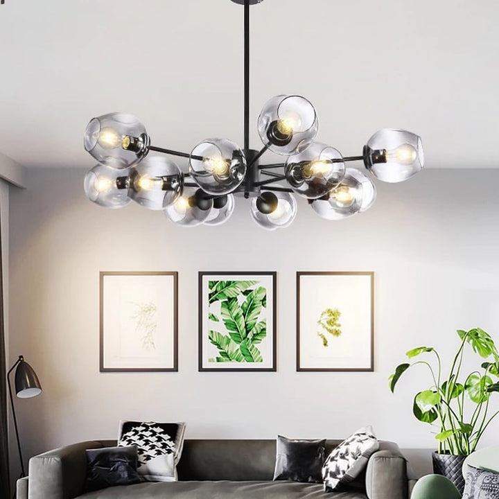 Modern Chandelier with Smoky Glass Globe Shades