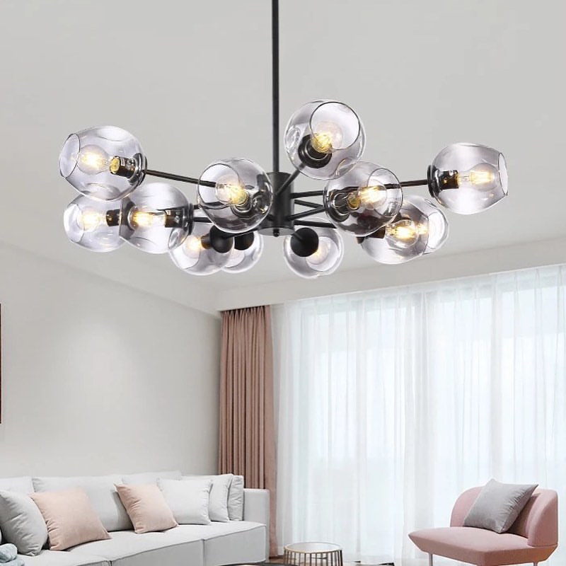 Modern Chandelier with Smoky Glass Globe Shades