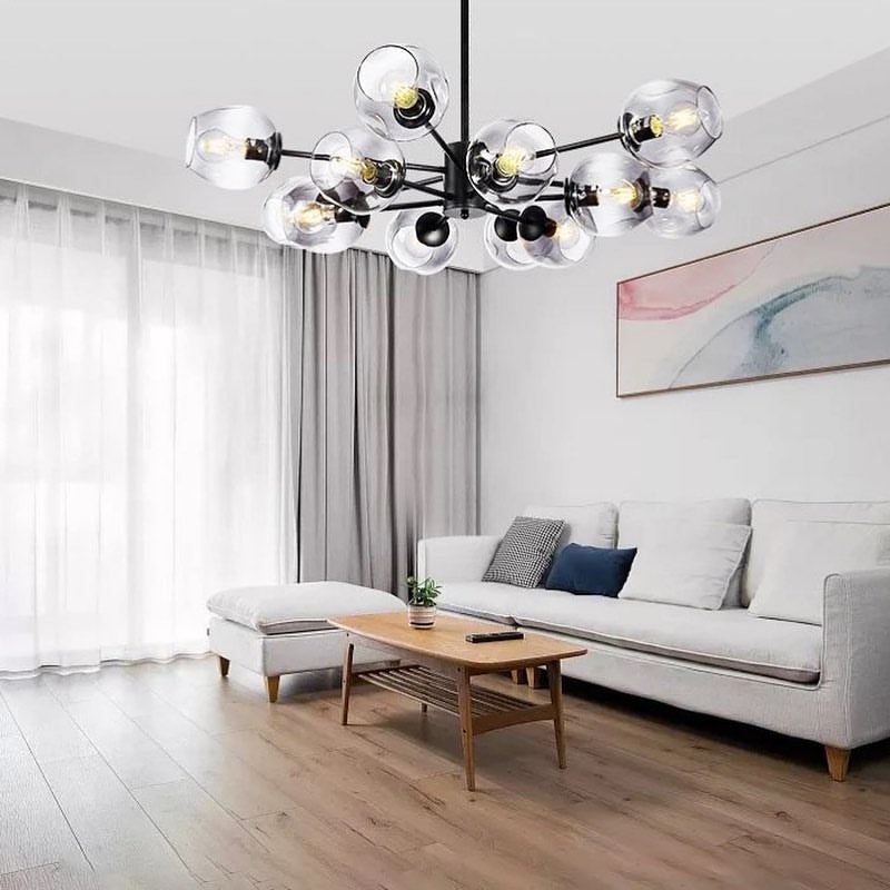 Modern Chandelier with Smoky Glass Globe Shades