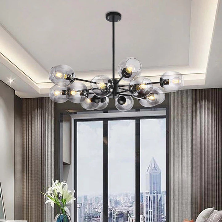 Modern Chandelier with Smoky Glass Globe Shades