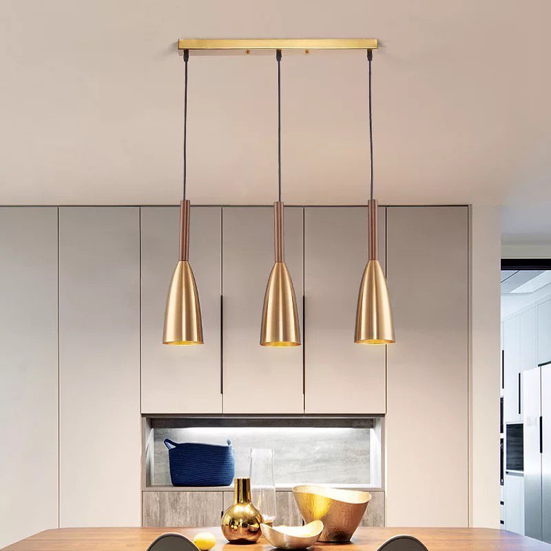 Modern Pendant Light Set with Gold Cone Shades