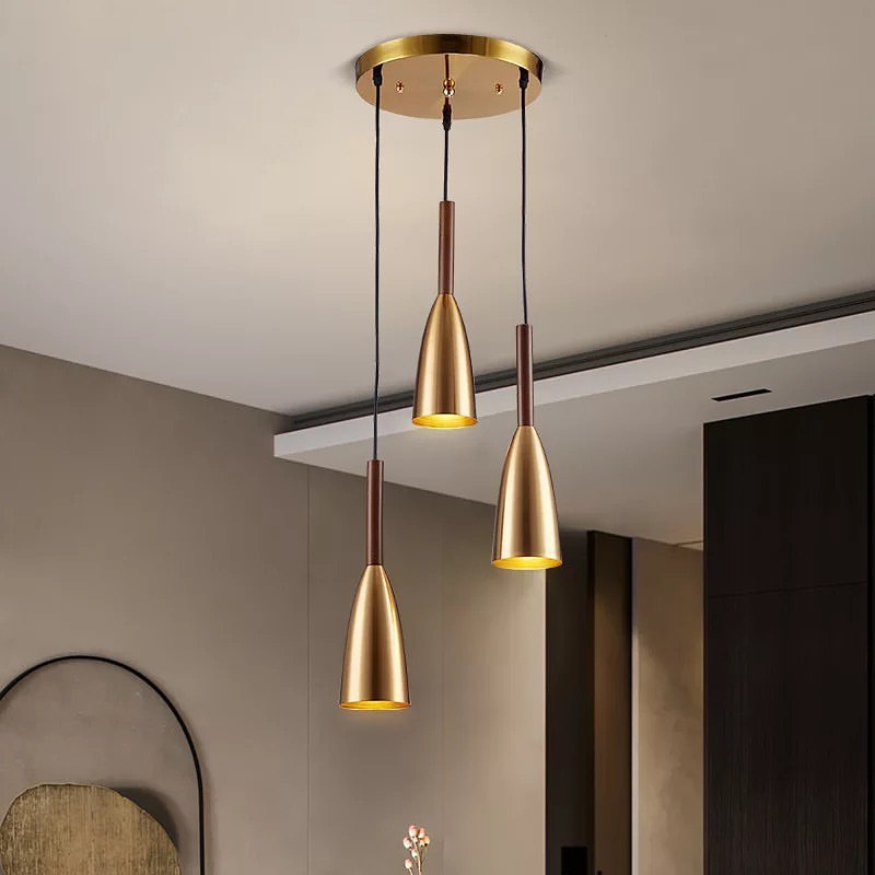 Modern Pendant Light Set with Gold Cone Shades