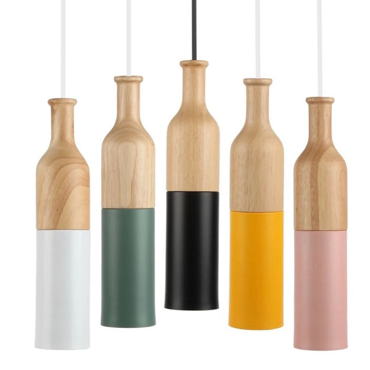 Colorful Pendant Lights with Wooden Tops