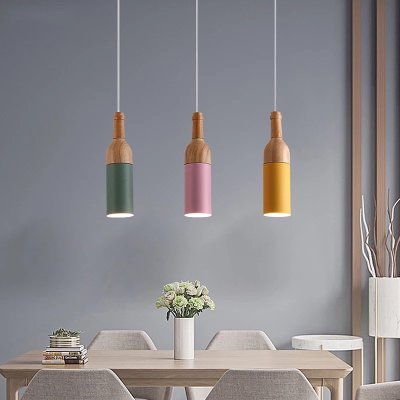 Colorful Pendant Lights with Wooden Tops