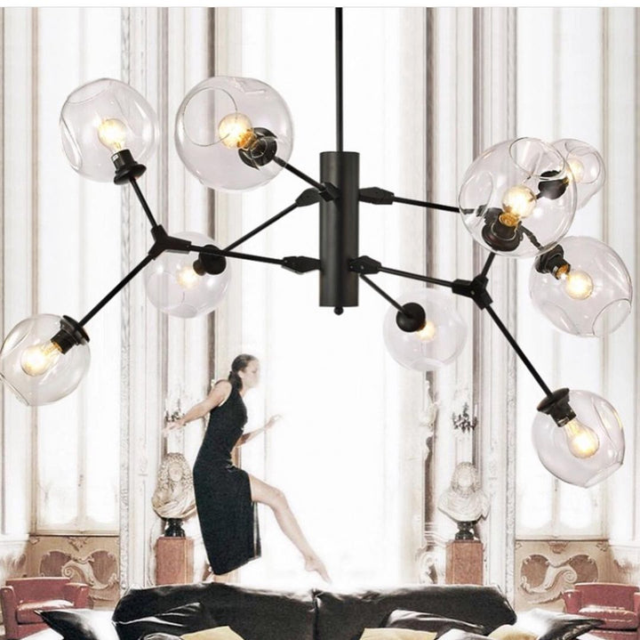 Modern Chandelier with Multiple Glass Globes and Gold Finish