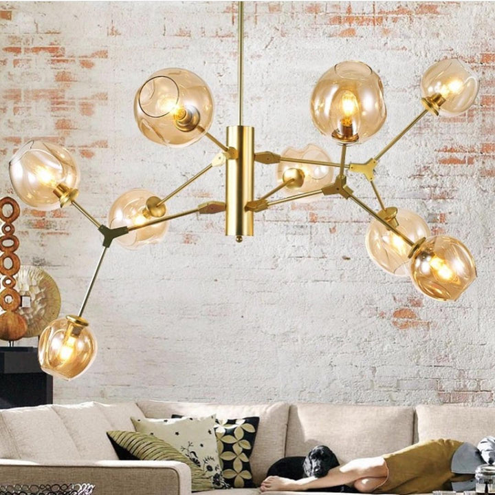 Modern Chandelier with Multiple Glass Globes and Gold Finish