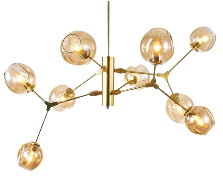 Modern Chandelier with Multiple Glass Globes and Gold Finish