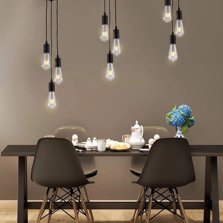 Pendant Lights with Exposed Bulbs and Black Finish