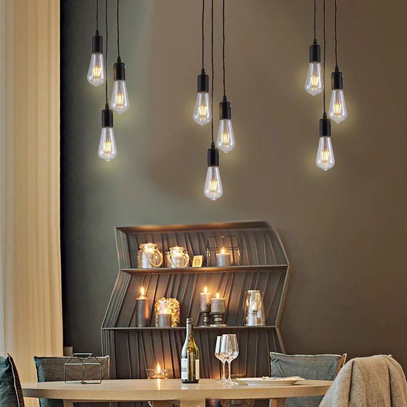 Pendant Lights with Exposed Bulbs and Black Finish