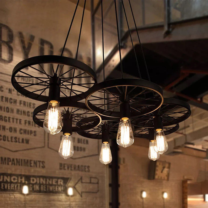 Rustic Wheel-Style Pendant Light