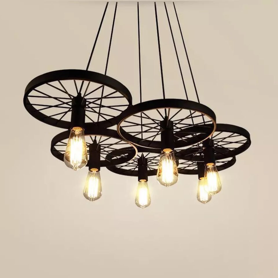 Rustic Wheel-Style Pendant Light