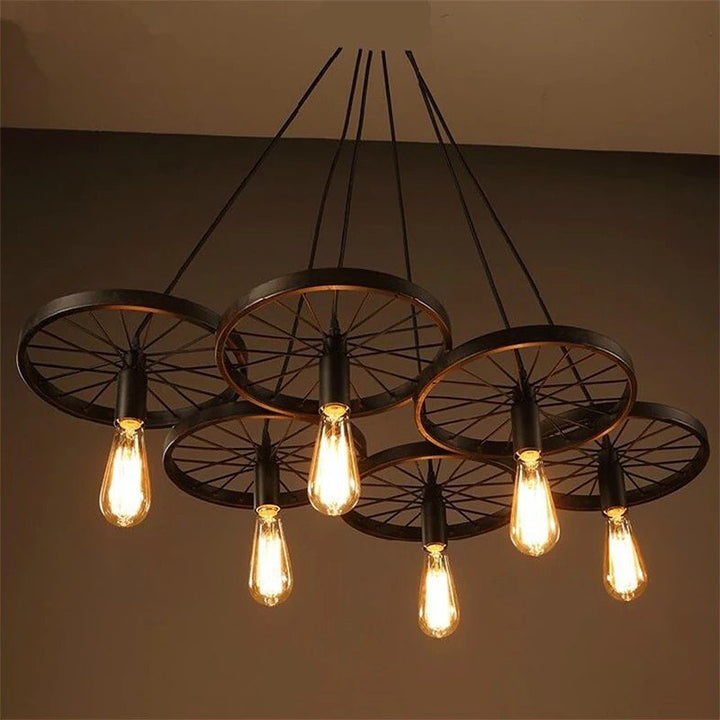 Rustic Wheel-Style Pendant Light