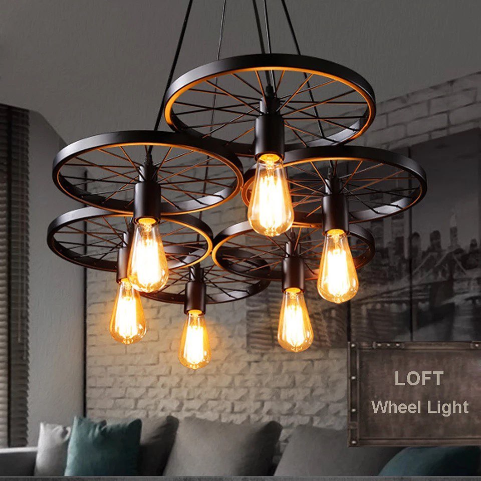 Rustic Wheel-Style Pendant Light