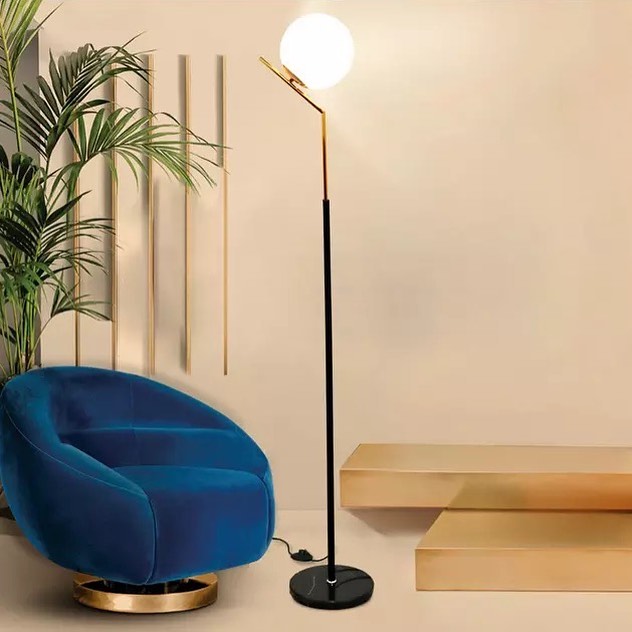 Modern Floor Lamp with Spherical Light and Black Base