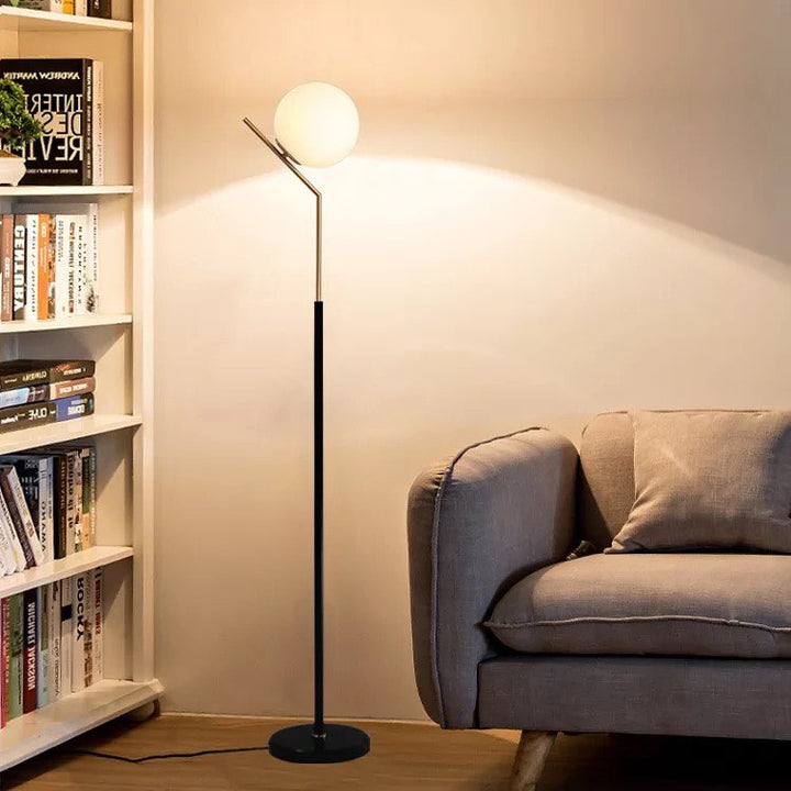 Modern Floor Lamp with Spherical Light and Black Base