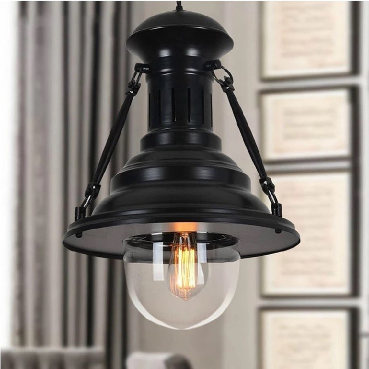 Vintage Industrial Pendant Light with Glass Shade
