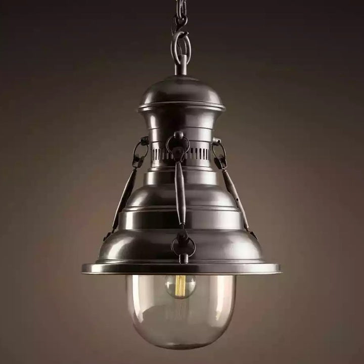 Vintage Industrial Pendant Light with Glass Shade
