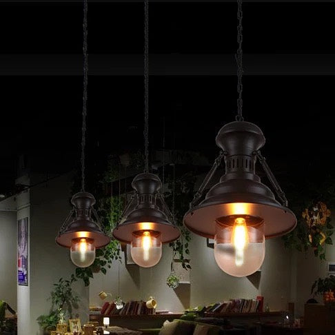 Vintage Industrial Pendant Light with Glass Shade