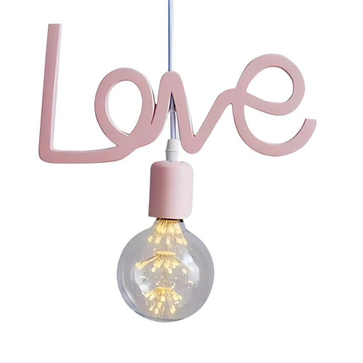 Pendant Light with 'LOVE' Design and Pink Finish