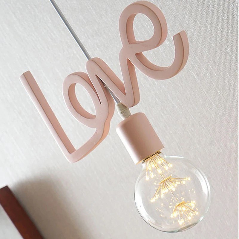 Pendant Light with 'LOVE' Design and Pink Finish