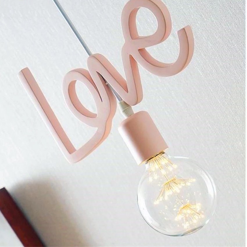 Pendant Light with 'LOVE' Design and Pink Finish