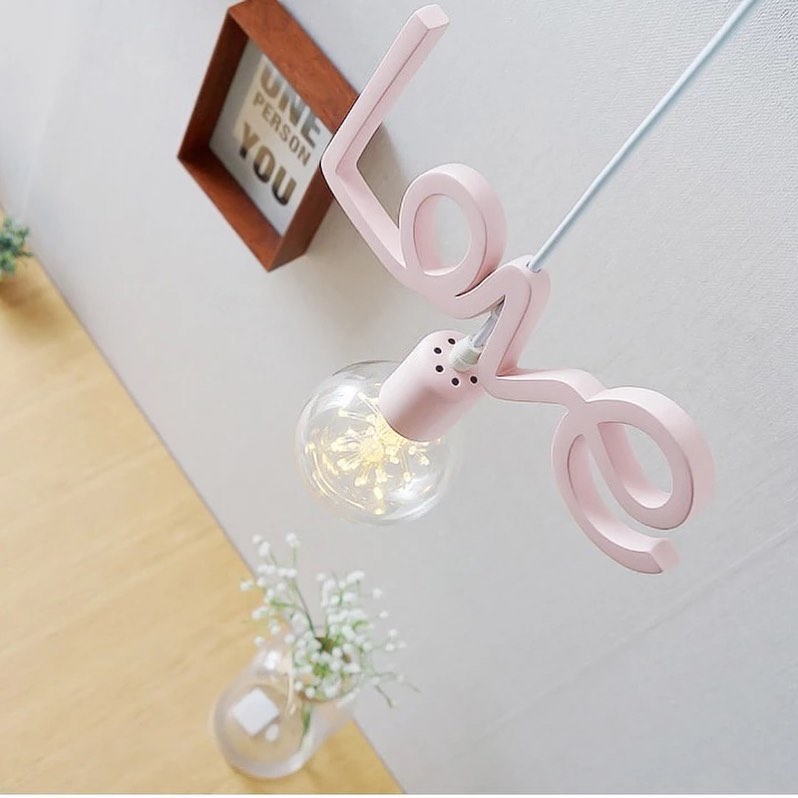 Pendant Light with 'LOVE' Design and Pink Finish