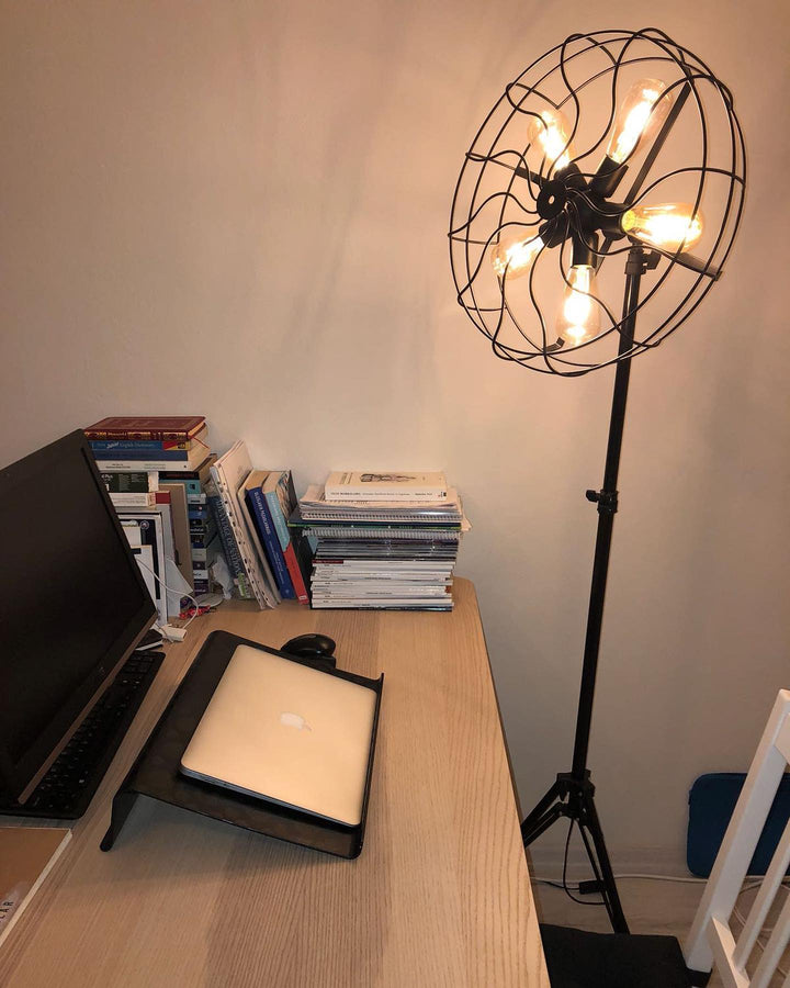 Industrial-Style Floor Lamp with Fan-Like Design