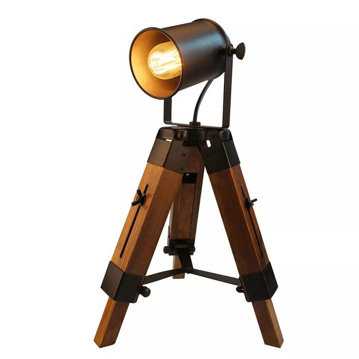 Adjustable Wooden Tripod Floor Lamp with Black Spotlight