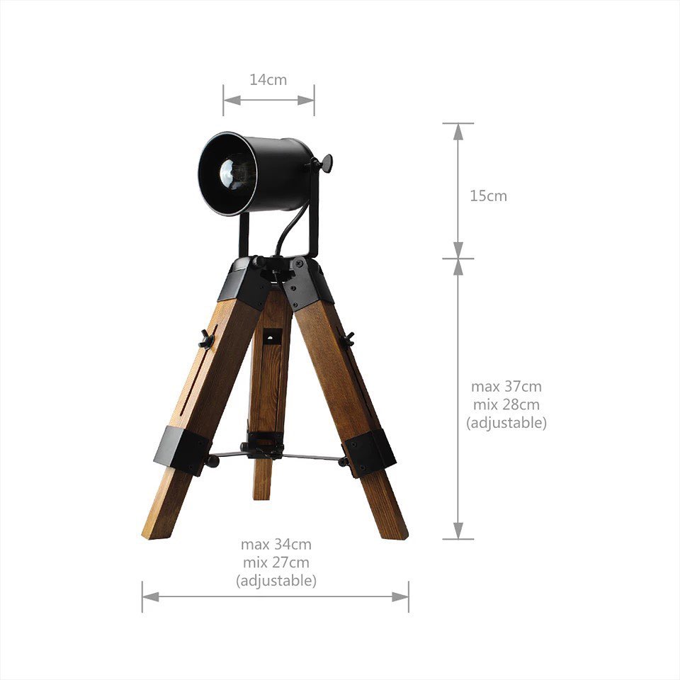 Adjustable Wooden Tripod Floor Lamp with Black Spotlight