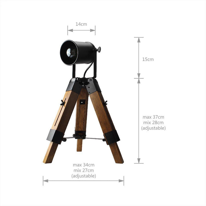 Adjustable Wooden Tripod Floor Lamp with Black Spotlight