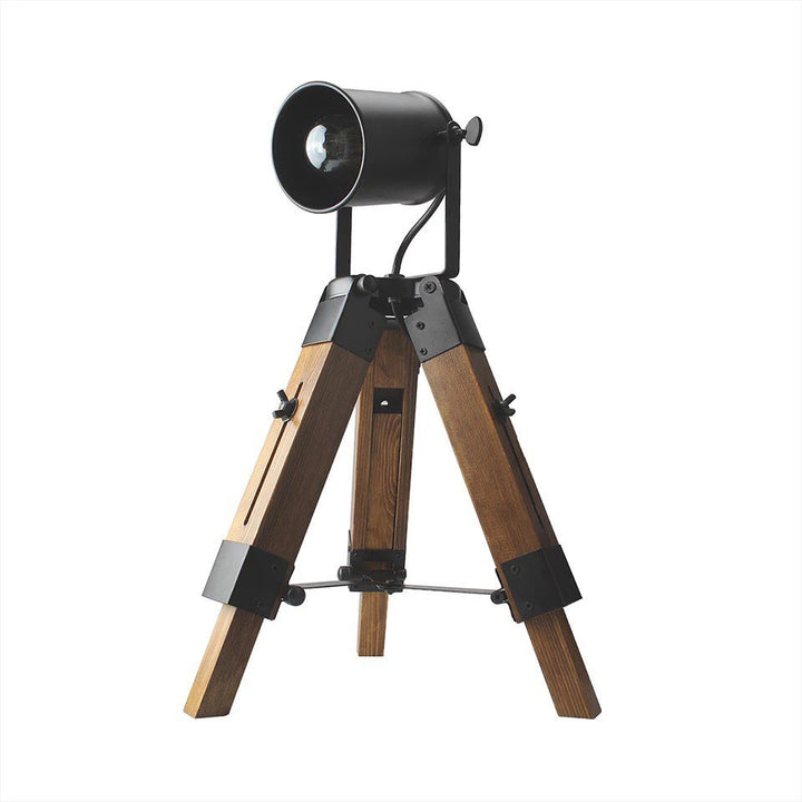 Adjustable Wooden Tripod Floor Lamp with Black Spotlight