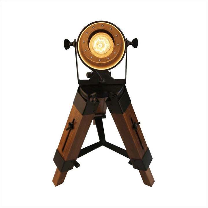 Adjustable Wooden Tripod Floor Lamp with Black Spotlight