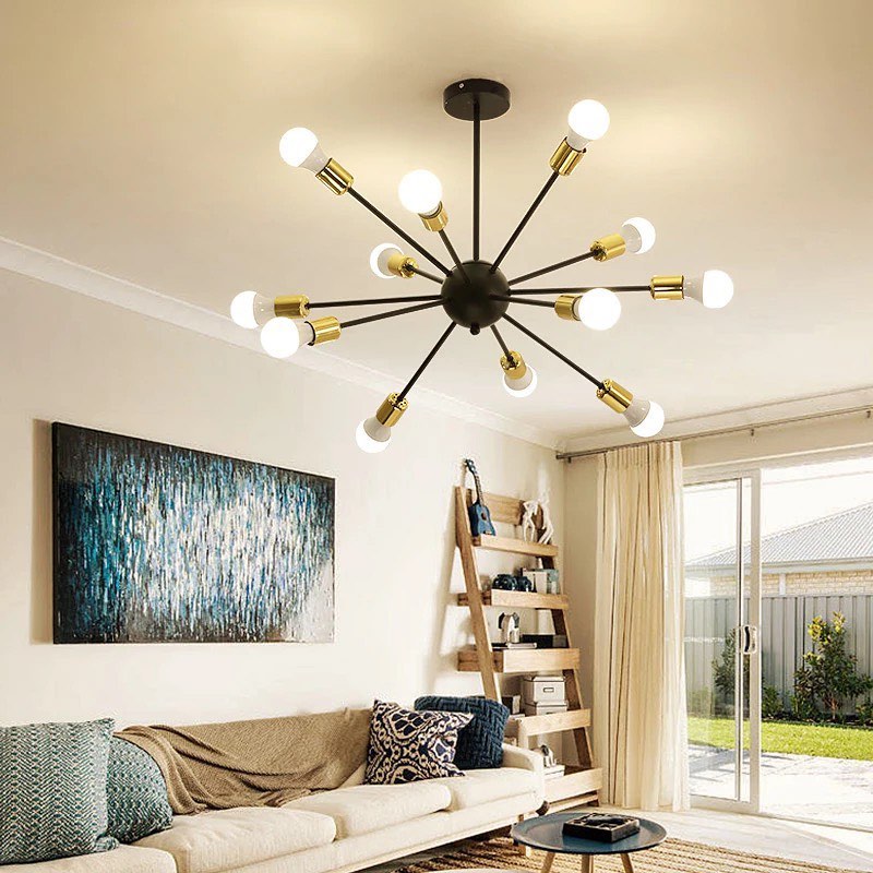 Sputnik Chandelier with Black and Gold Finish