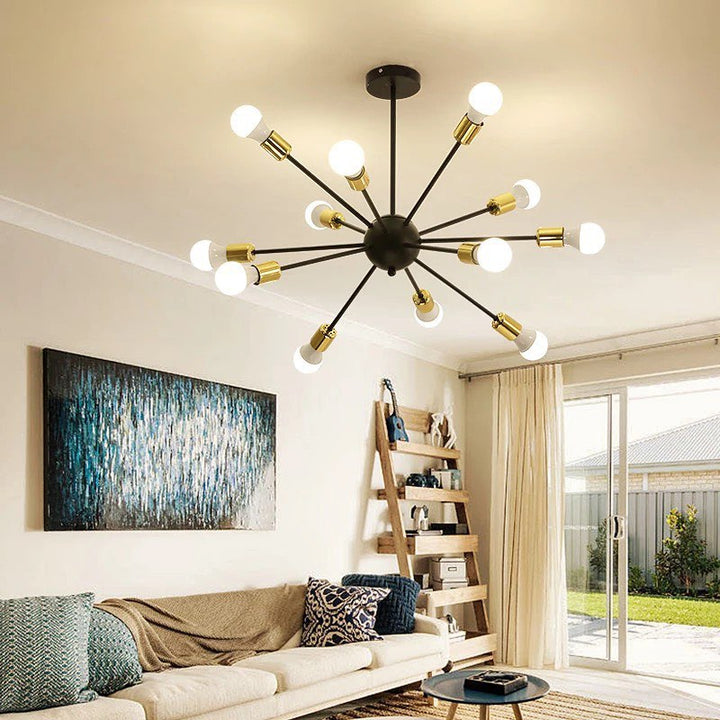 Sputnik Chandelier with Black and Gold Finish