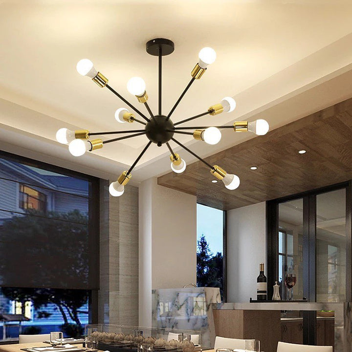 Sputnik Chandelier with Black and Gold Finish