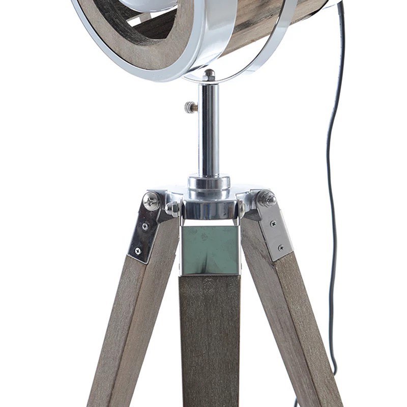 Wooden Tripod Floor Lamp with Black Spotlight