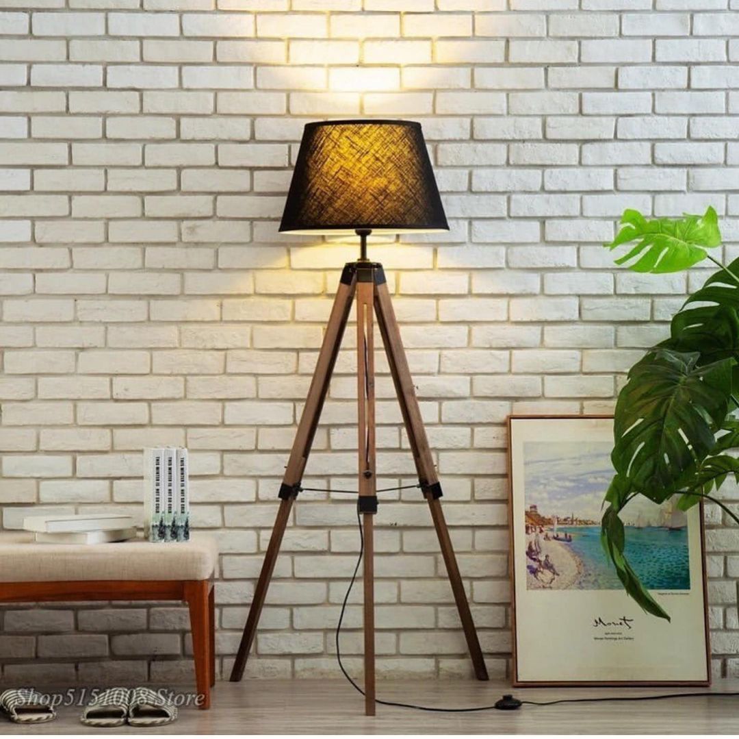 Tripod Table/Floor Lamp with Black Shade