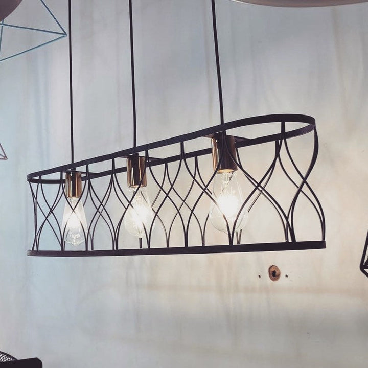 Industrial Pendant Light with Black Wireframe Design