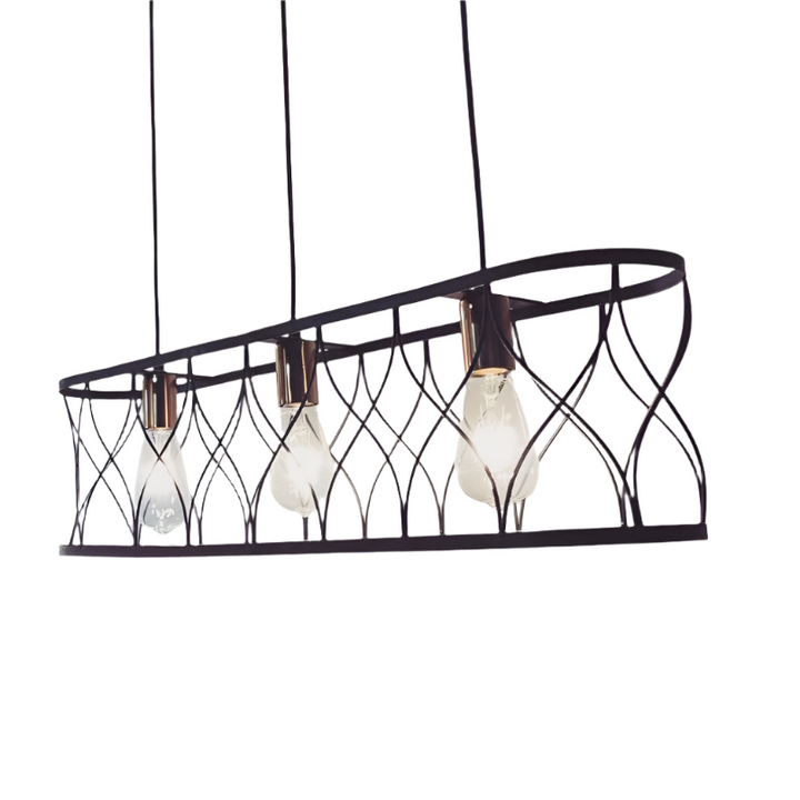 Industrial Pendant Light with Black Wireframe Design