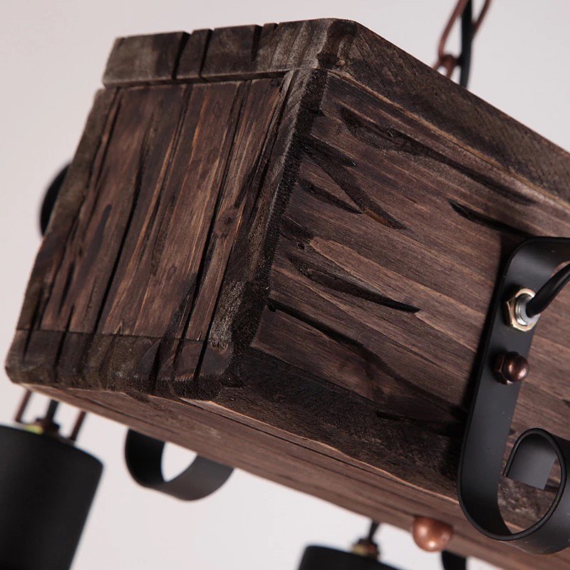 Rustic Lantern Chandelier with Wooden Beam