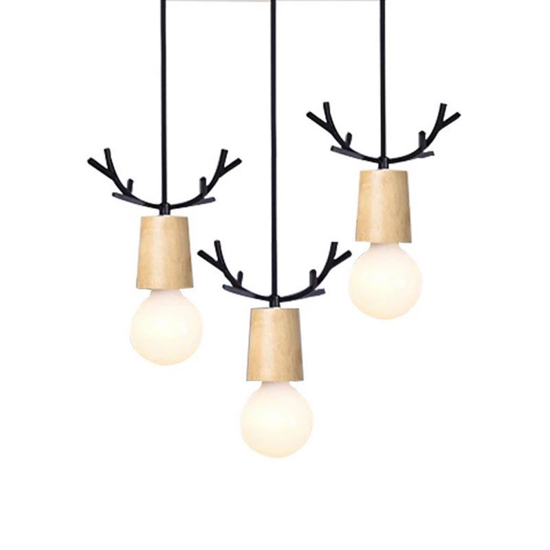 Modern Antler Pendant Light with Wooden Accents