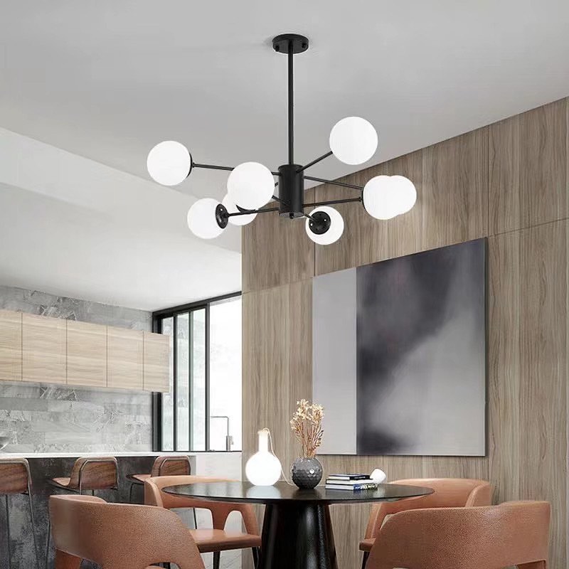 Modern Dining Room Chandelier with White Globes