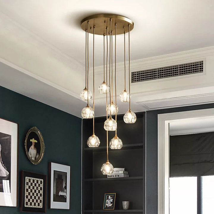 Modern Crystal Pendant Chandelier with Gold Accents